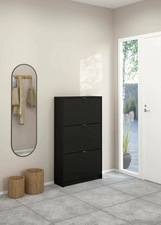 Scarpiera Irina, Mobile portascarpe, Armadio da ingresso multiuso, Mobiletto per calzature, 70x24 h124 cm, Nero