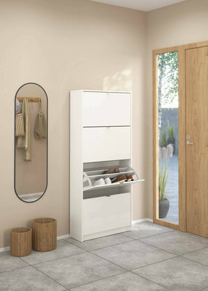 Scarpiera Epidoto, Mobile portascarpe, Armadio da ingresso multiuso, Mobiletto per calzature, 70x24 h162 cm, Bianco