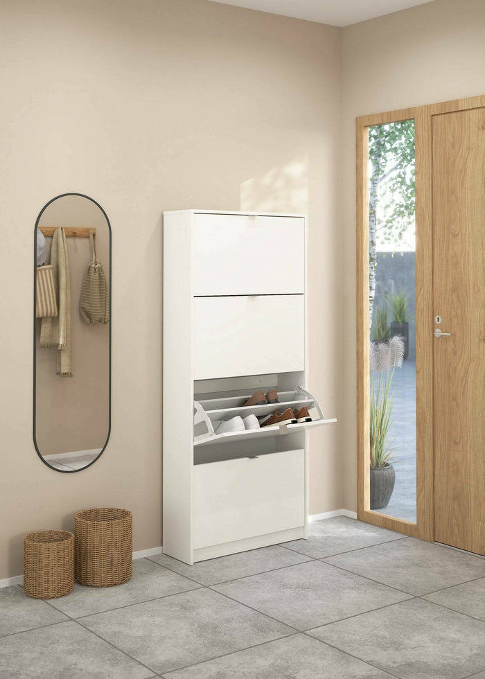 Scarpiera Epidoto, Mobile portascarpe, Armadio da ingresso multiuso, Mobiletto per calzature, 70x24 h162 cm, Bianco