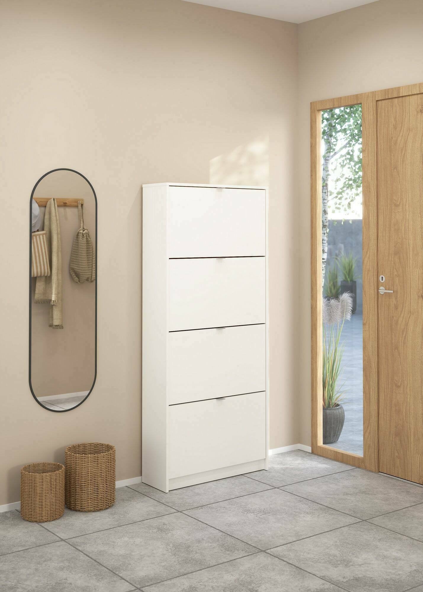 Scarpiera Epidoto, Mobile portascarpe, Armadio da ingresso multiuso, Mobiletto per calzature, 70x24 h162 cm, Bianco