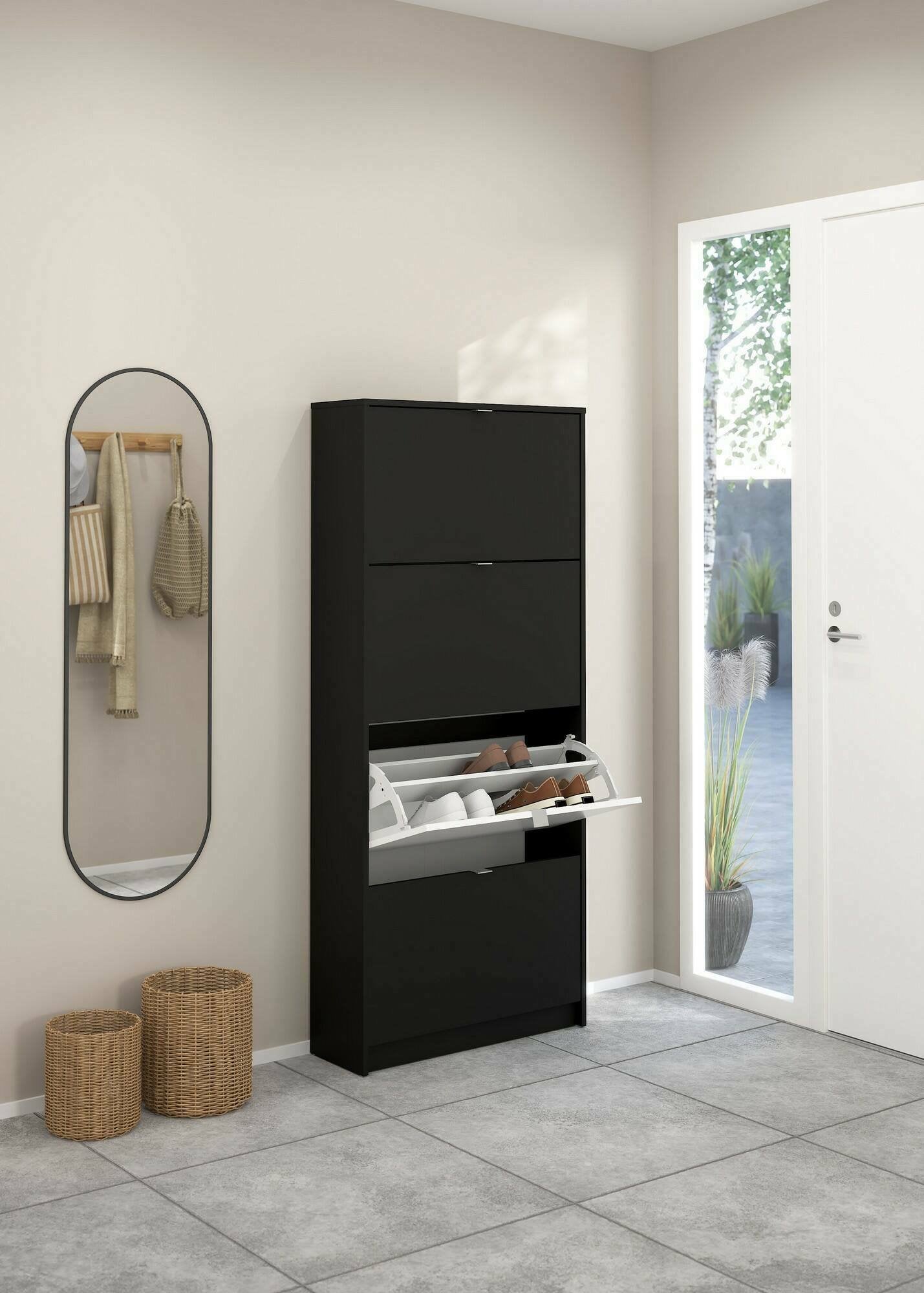 Scarpiera Epidoto, Mobile portascarpe, Armadio da ingresso multiuso, Mobiletto per calzature, 70x24 h162 cm, Nero
