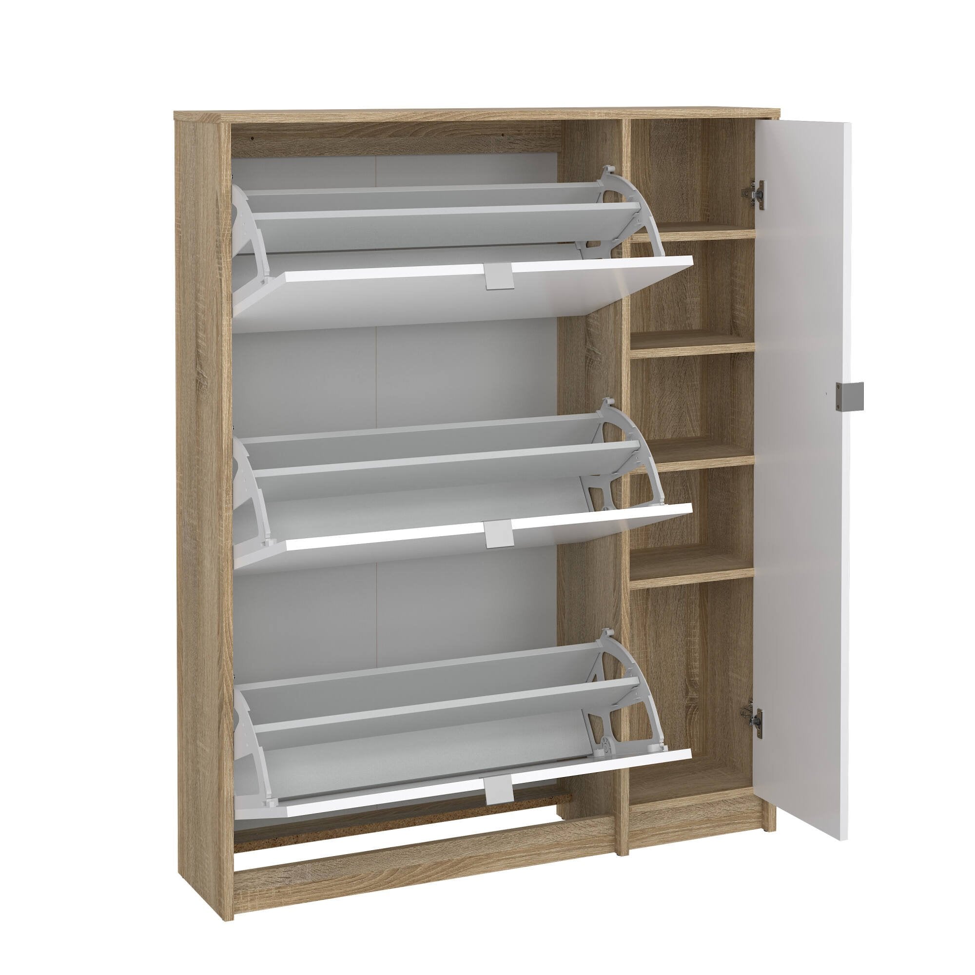 Scarpiera con quattro aperture e doppia Abastract, colore Quercia, cm 98.8 x 123.6 x 24.05