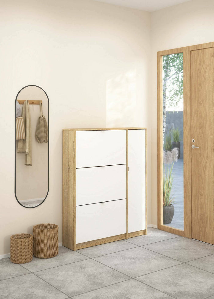 Scarpiera con quattro aperture e doppia Abastract, colore Quercia, cm 98.8 x 123.6 x 24.05