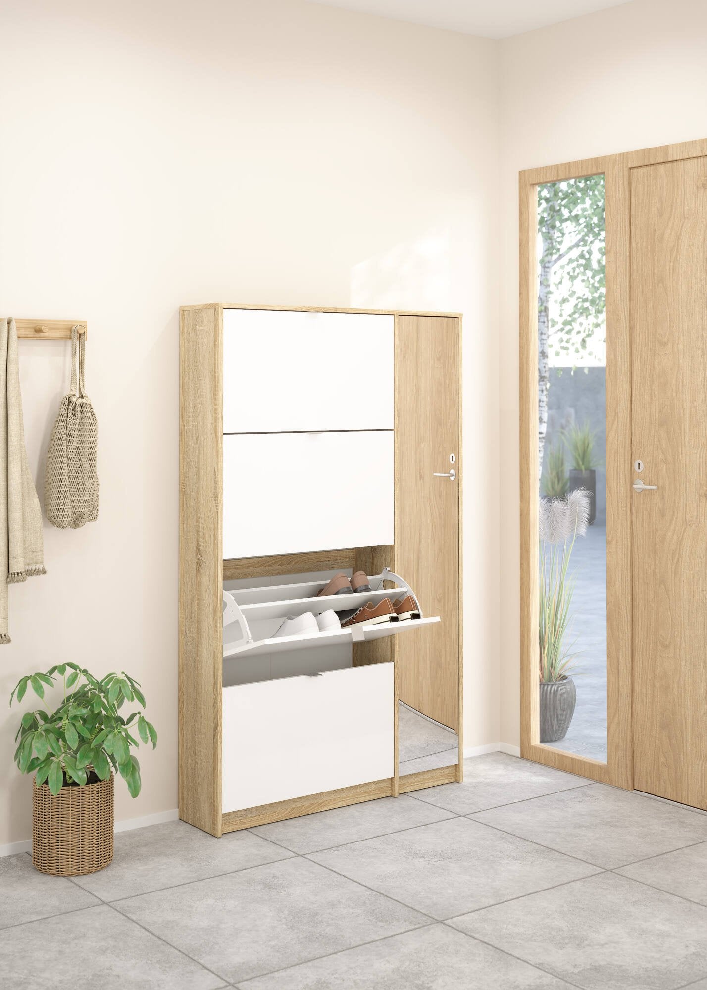 Scarpiera a quattro ante con Acino, colore quercia, Misure 99 x 162 x 24 cm