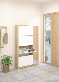 Scarpiera a quattro ante con Acino, colore quercia, Misure 99 x 162 x 24 cm