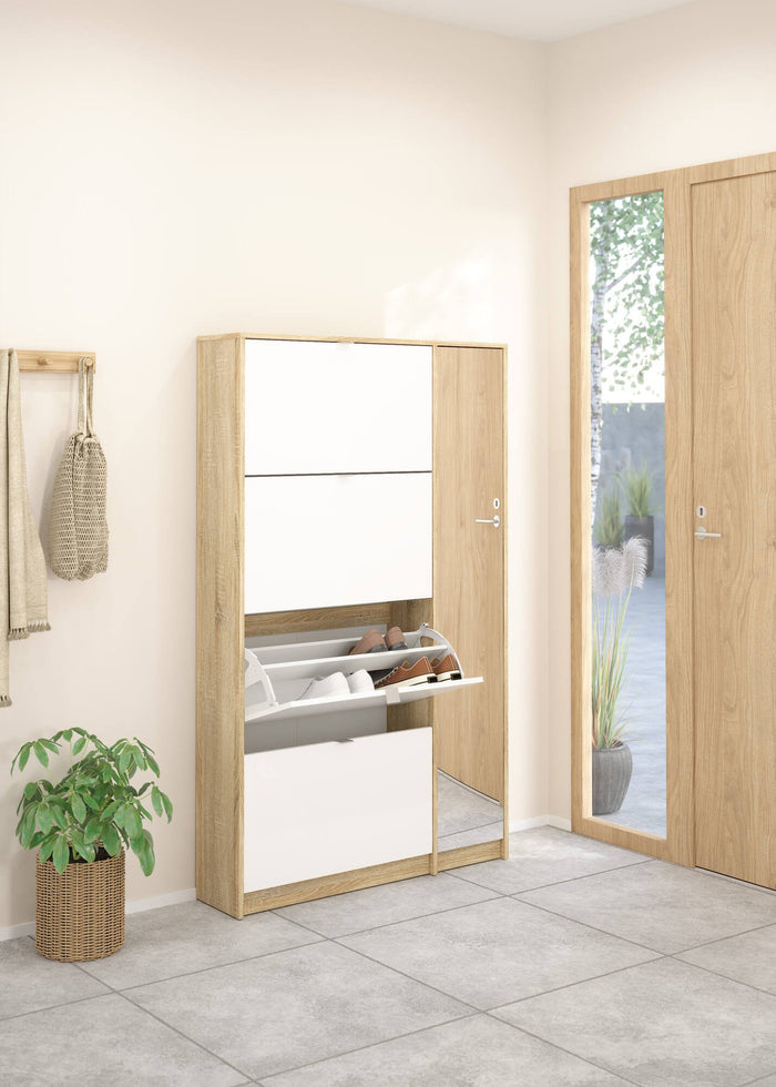 Scarpiera a quattro ante con Acino, colore quercia, Misure 99 x 162 x 24 cm