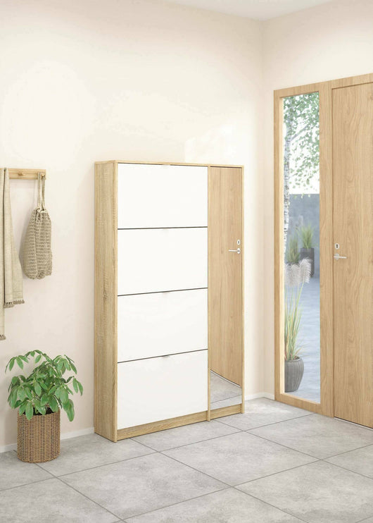 Scarpiera a quattro ante con Acino, colore quercia, Misure 99 x 162 x 24 cm