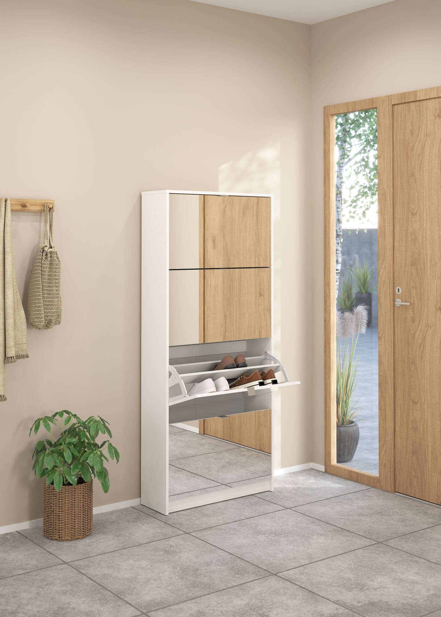 Scarpiera Aepytus, Mobile portascarpe, Armadio da ingresso multiuso, Mobiletto per calzature, 70x24 h162 cm, Bianco