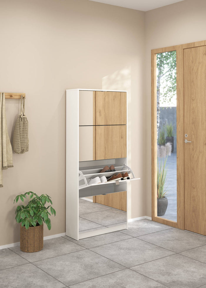 Scarpiera Aepytus, Mobile portascarpe, Armadio da ingresso multiuso, Mobiletto per calzature, 70x24 h162 cm, Bianco