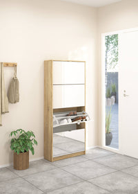 Scarpiera Aepytus, Mobile portascarpe, Armadio da ingresso multiuso, Mobiletto per calzature, 70x24 h162 cm, Quercia