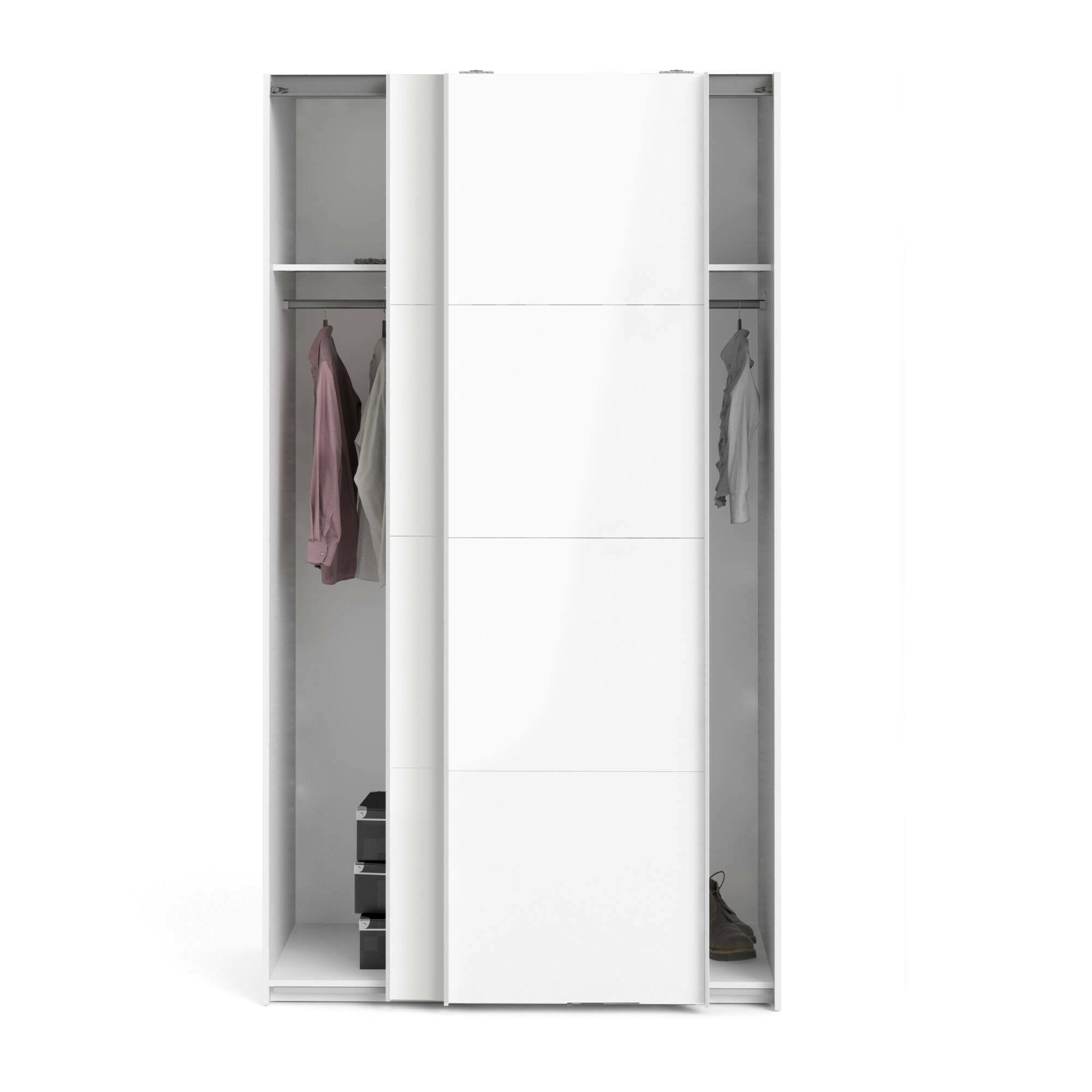 Guardaroba 2 ante Adria, Mobile camera da letto, Cabina armadio portabiti, Armadio appendiabiti, 122x62 h220 cm, Bianco lucido