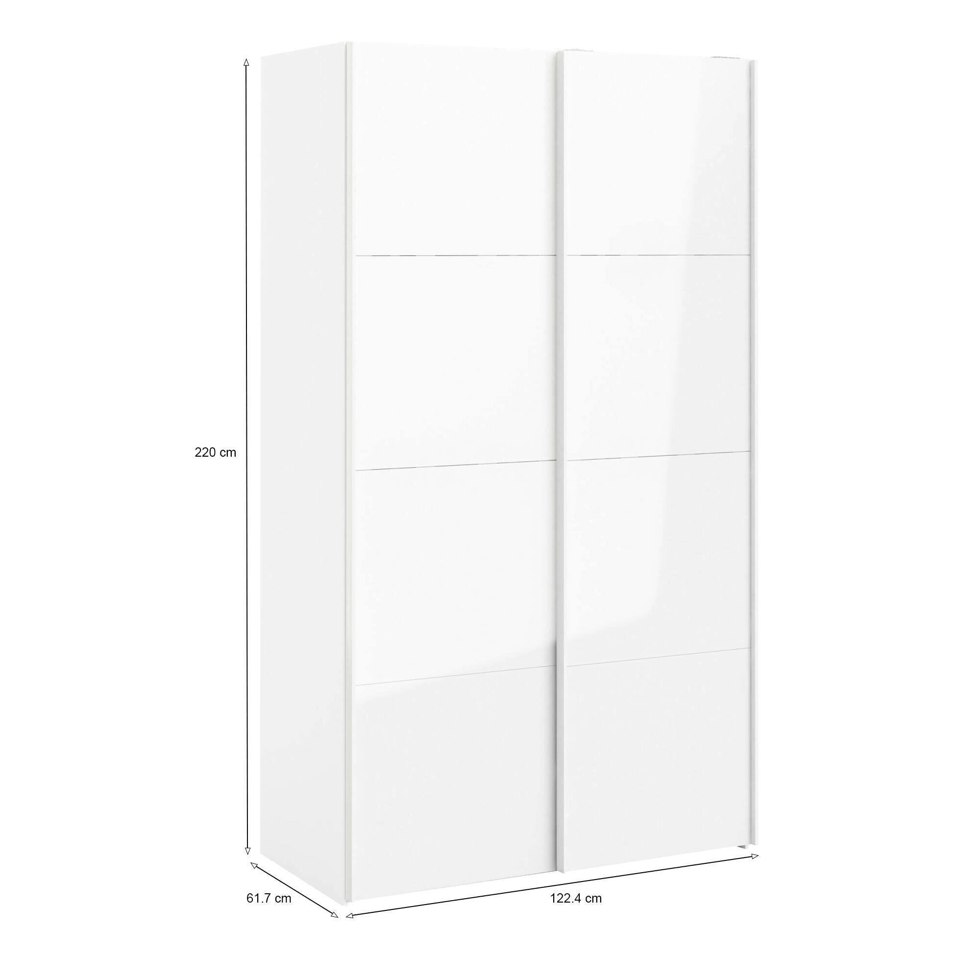 Guardaroba 2 ante Adria, Mobile camera da letto, Cabina armadio portabiti, Armadio appendiabiti, 122x62 h220 cm, Bianco lucido