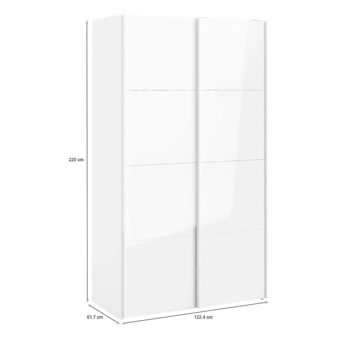 Guardaroba 2 ante Adria, Mobile camera da letto, Cabina armadio portabiti, Armadio appendiabiti, 122x62 h220 cm, Bianco lucido