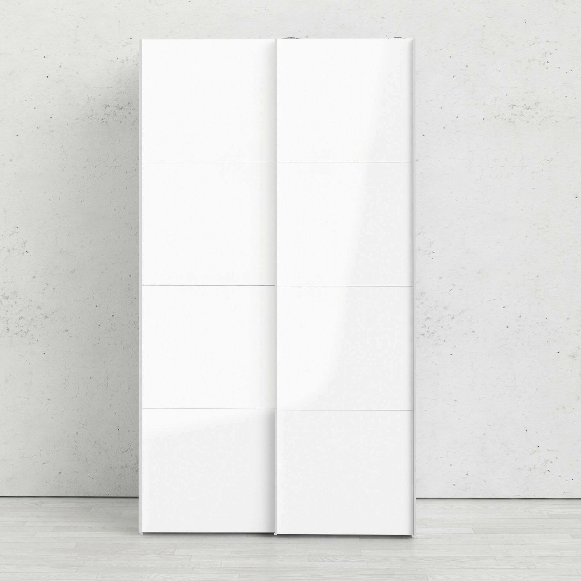 Guardaroba 2 ante Adria, Mobile camera da letto, Cabina armadio portabiti, Armadio appendiabiti, 122x62 h220 cm, Bianco lucido