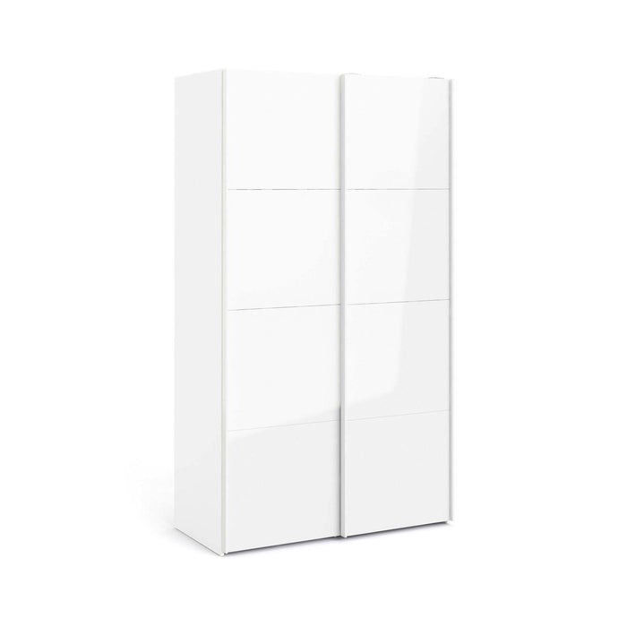 Guardaroba 2 ante Adria, Mobile camera da letto, Cabina armadio portabiti, Armadio appendiabiti, 122x62 h220 cm, Bianco lucido