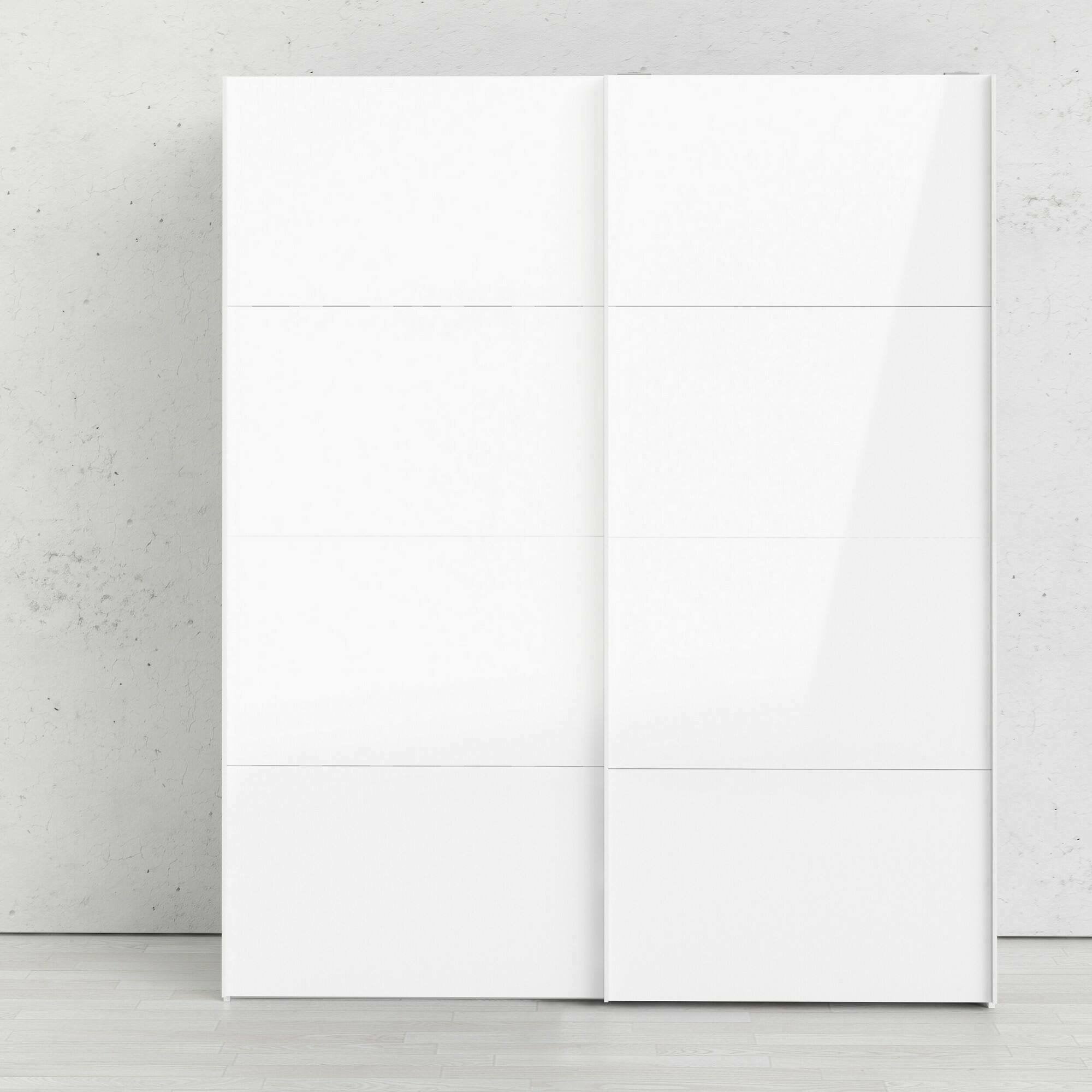 Guardaroba 2 ante London, Mobile camera da letto, Cabina armadio portabiti, Armadio appendiabiti, 182x62 h220 cm, Bianco lucido