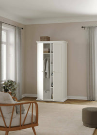 Guardaroba 2 ante Albiolo, Mobile camera da letto, Cabina armadio portabiti, Armadio appendiabiti, 96x61 h201 cm, Bianco