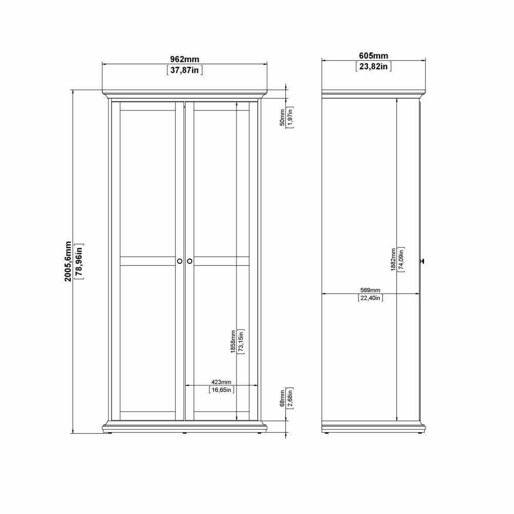 Guardaroba 2 ante Albiolo, Mobile camera da letto, Cabina armadio portabiti, Armadio appendiabiti, 96x61 h201 cm, Bianco
