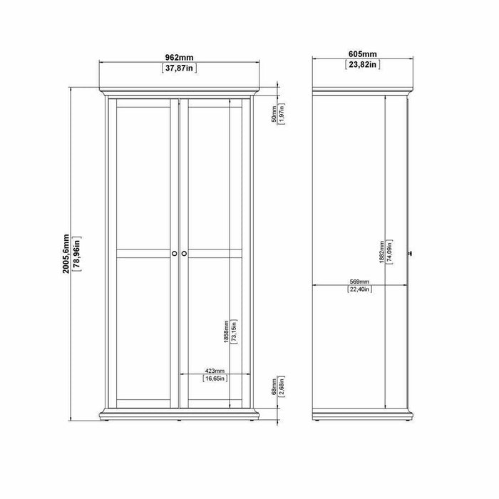 Guardaroba 2 ante Albiolo, Mobile camera da letto, Cabina armadio portabiti, Armadio appendiabiti, 96x61 h201 cm, Bianco