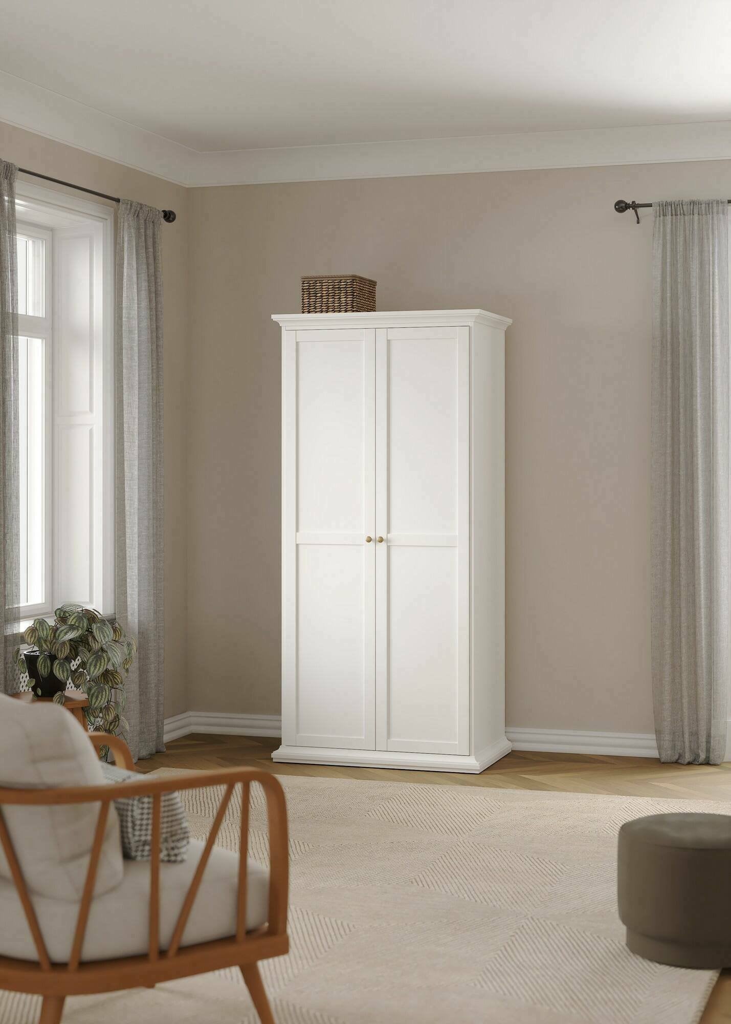 Guardaroba 2 ante Albiolo, Mobile camera da letto, Cabina armadio portabiti, Armadio appendiabiti, 96x61 h201 cm, Bianco