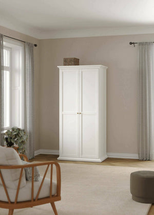 Guardaroba 2 ante Albiolo, Mobile camera da letto, Cabina armadio portabiti, Armadio appendiabiti, 96x61 h201 cm, Bianco