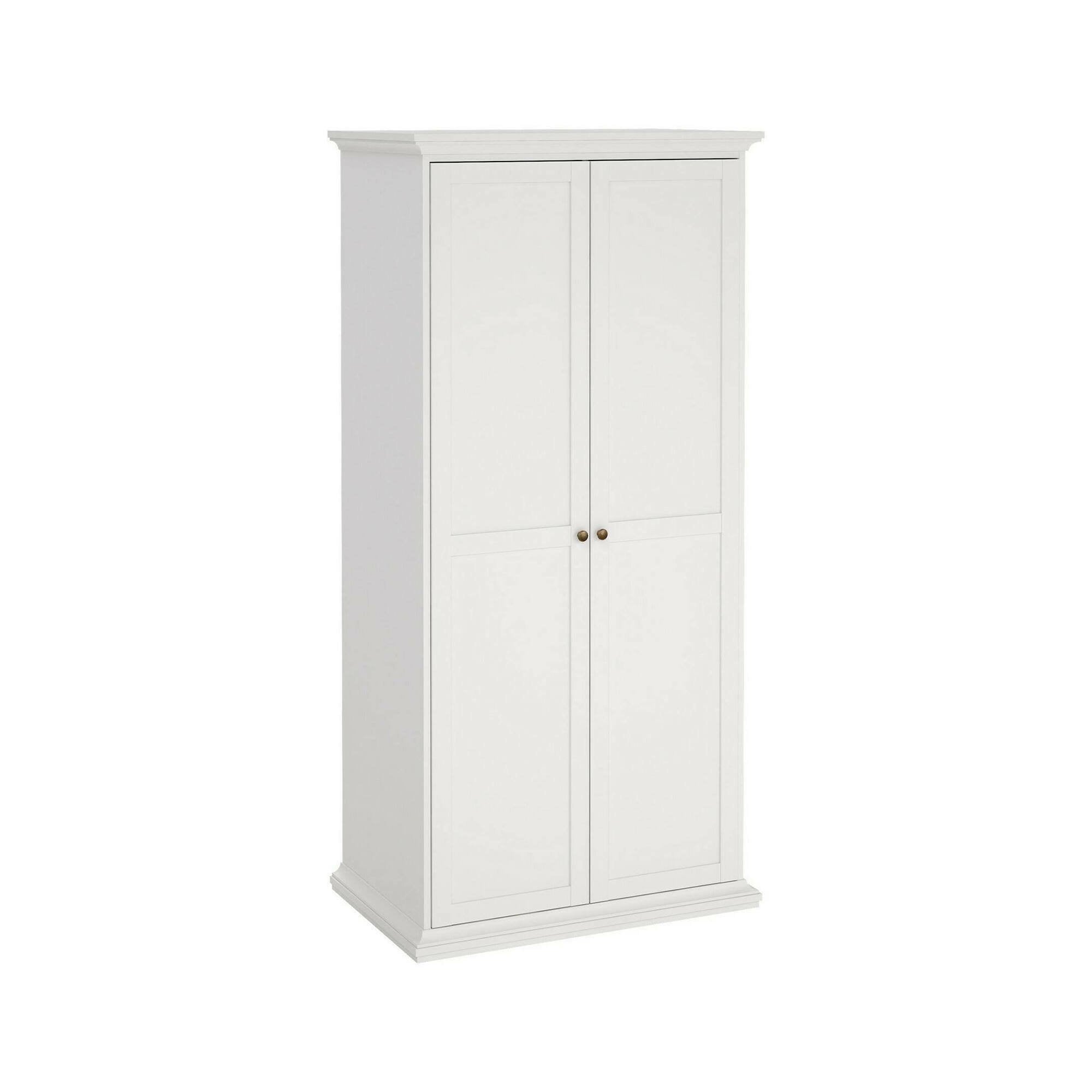 Guardaroba 2 ante Albiolo, Mobile camera da letto, Cabina armadio portabiti, Armadio appendiabiti, 96x61 h201 cm, Bianco