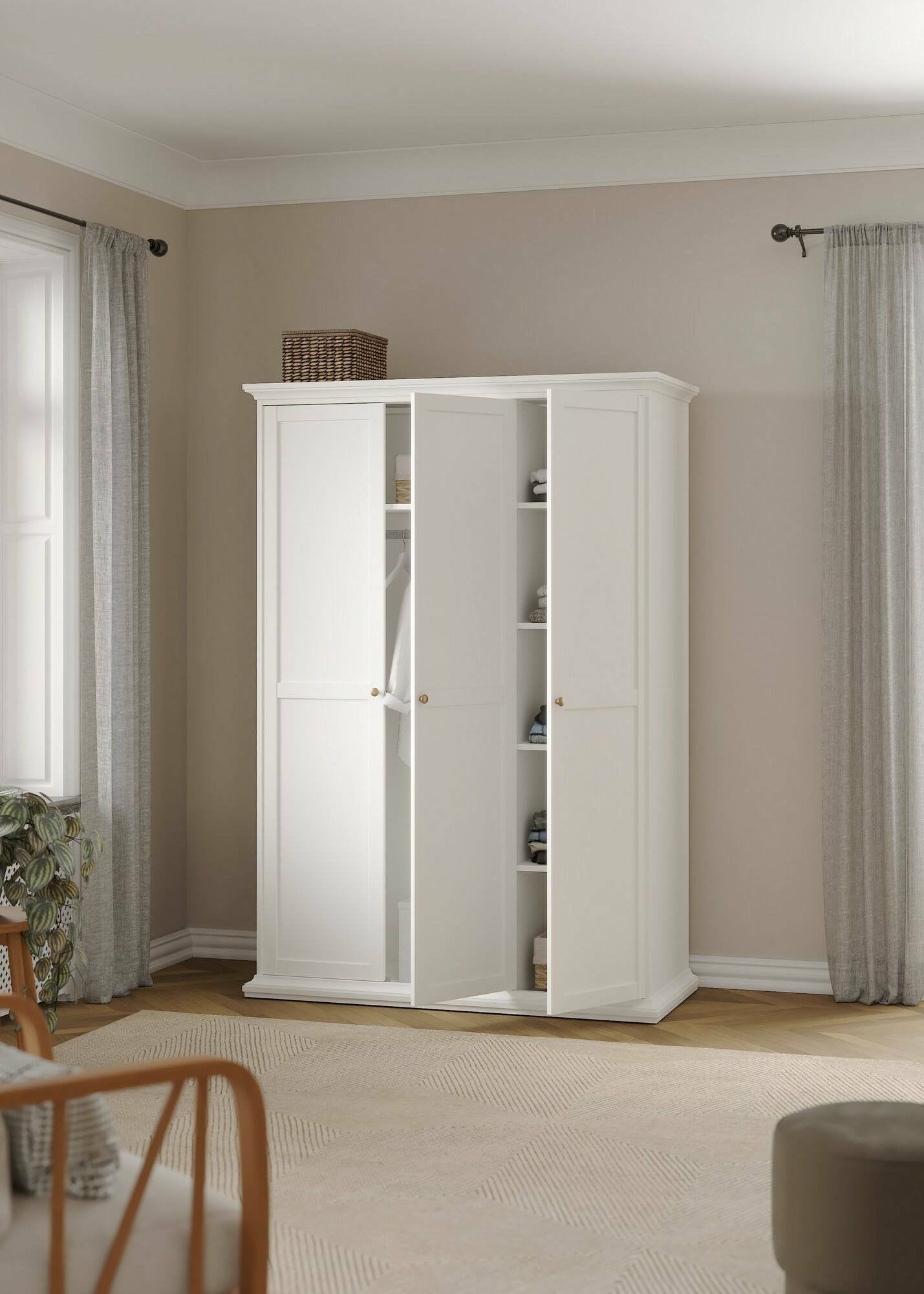 Guardaroba 3 ante Dolor, Mobile camera da letto, Cabina armadio portabiti, Armadio appendiabiti, 139x61 h201 cm, Bianco