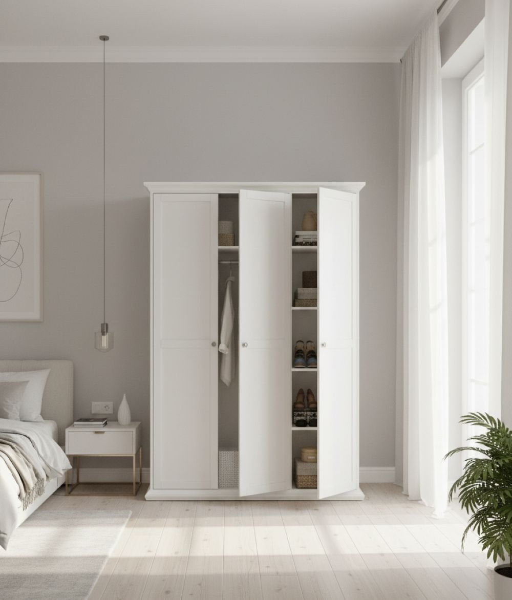 Guardaroba 3 ante Dolor, Mobile camera da letto, Cabina armadio portabiti, Armadio appendiabiti, 139x61 h201 cm, Bianco