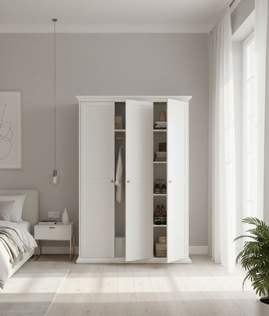 Guardaroba 3 ante Dolor, Mobile camera da letto, Cabina armadio portabiti, Armadio appendiabiti, 139x61 h201 cm, Bianco