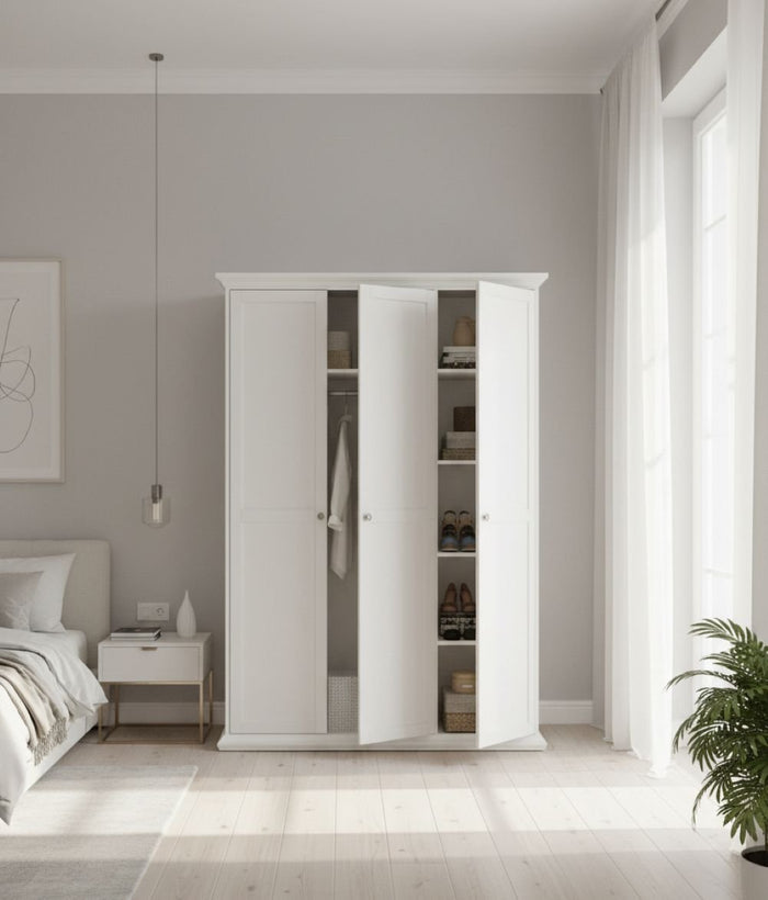 Guardaroba 3 ante Dolor, Mobile camera da letto, Cabina armadio portabiti, Armadio appendiabiti, 139x61 h201 cm, Bianco