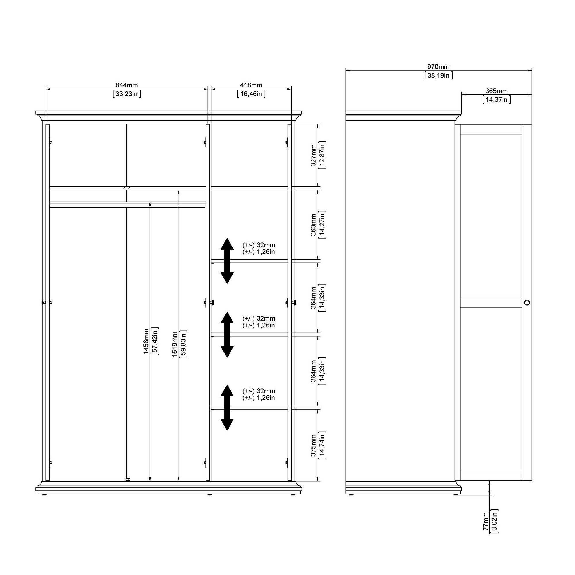 Guardaroba 3 ante Dolor, Mobile camera da letto, Cabina armadio portabiti, Armadio appendiabiti, 139x61 h201 cm, Grigio