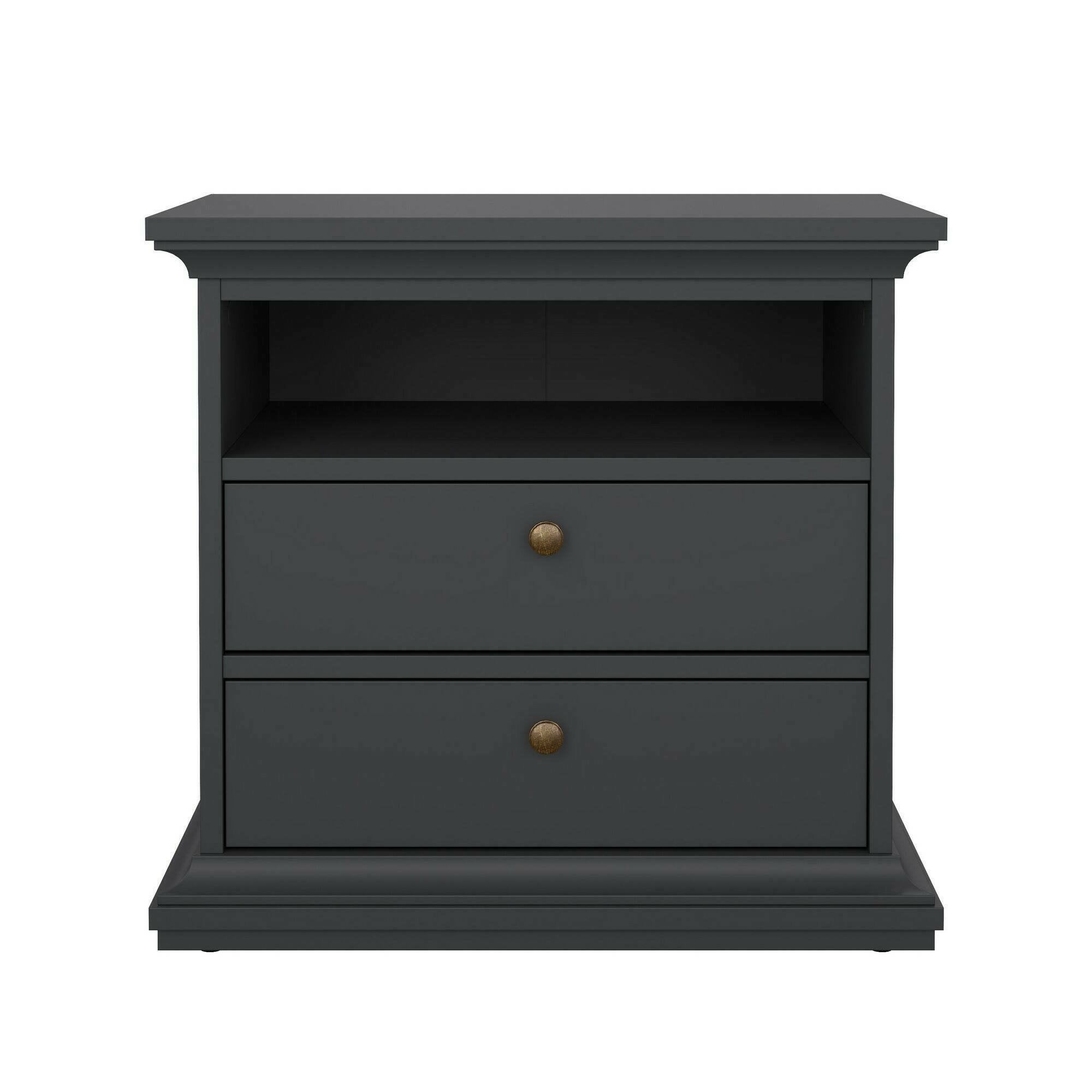 Comodino Arluno, Comò basso, Tavolino da notte, Mensola da letto, 63x40 h59 cm, Grigio