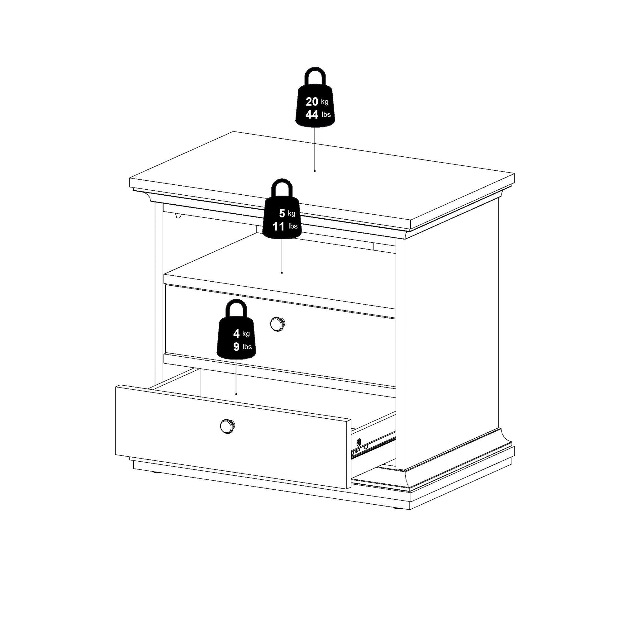 Comodino Arluno, Comò basso, Tavolino da notte, Mensola da letto, 63x40 h59 cm, Grigio