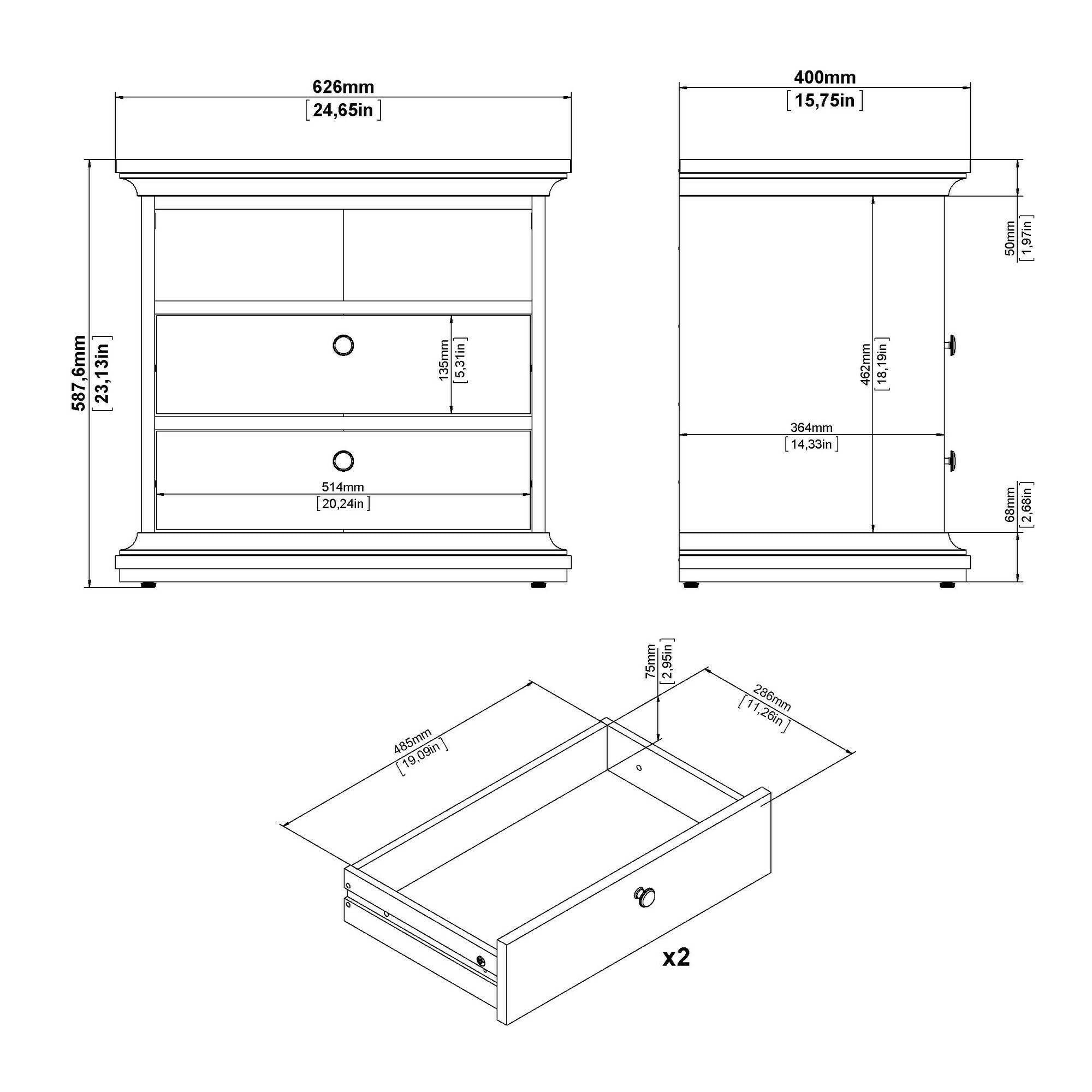 Comodino Arluno, Comò basso, Tavolino da notte, Mensola da letto, 63x40 h59 cm, Grigio