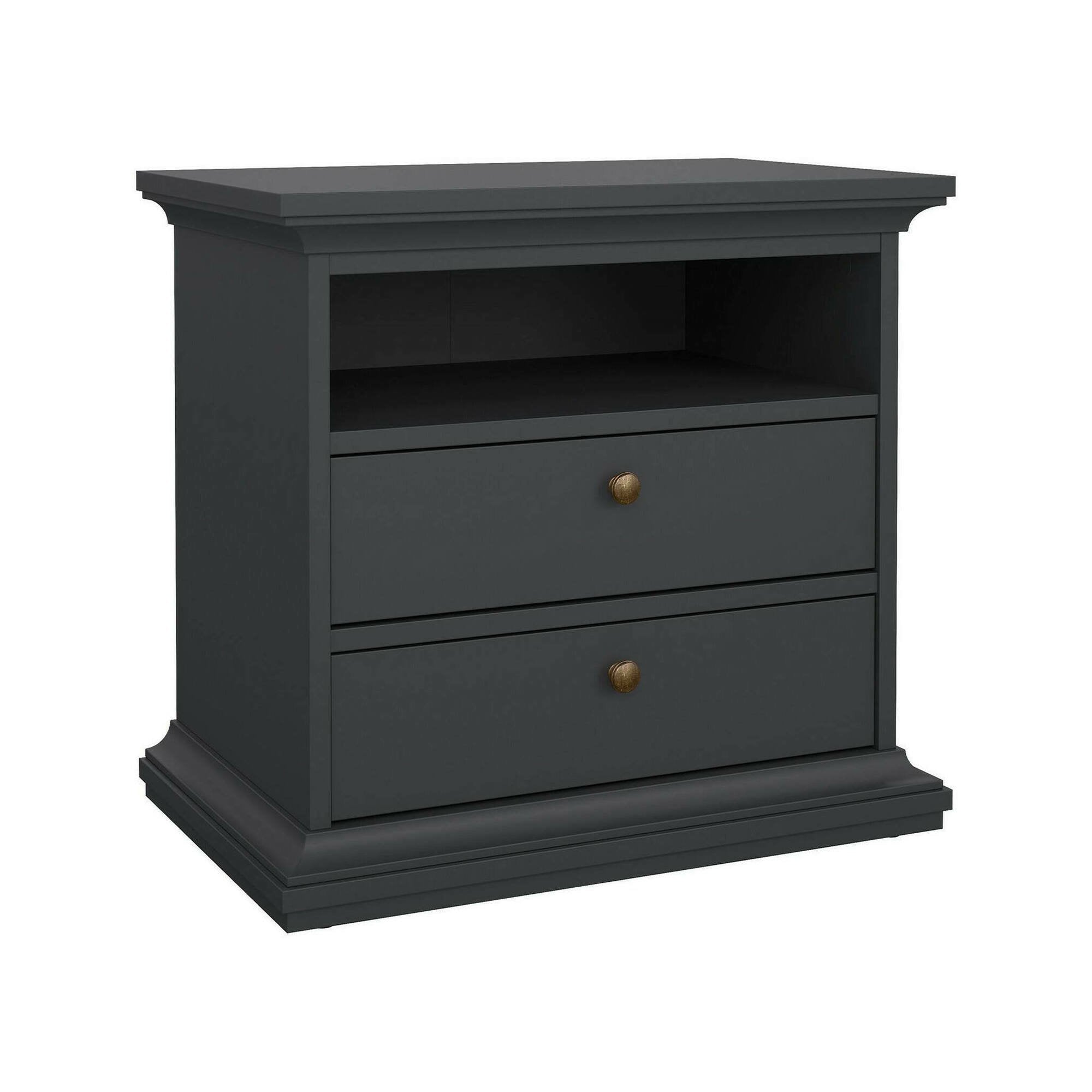 Comodino Arluno, Comò basso, Tavolino da notte, Mensola da letto, 63x40 h59 cm, Grigio