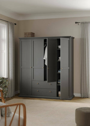 Guardaroba grande Amarena, Mobile camera da letto, Cabina armadio portabiti, Armadio appendiabiti, 181x61 h201 cm, Grigio