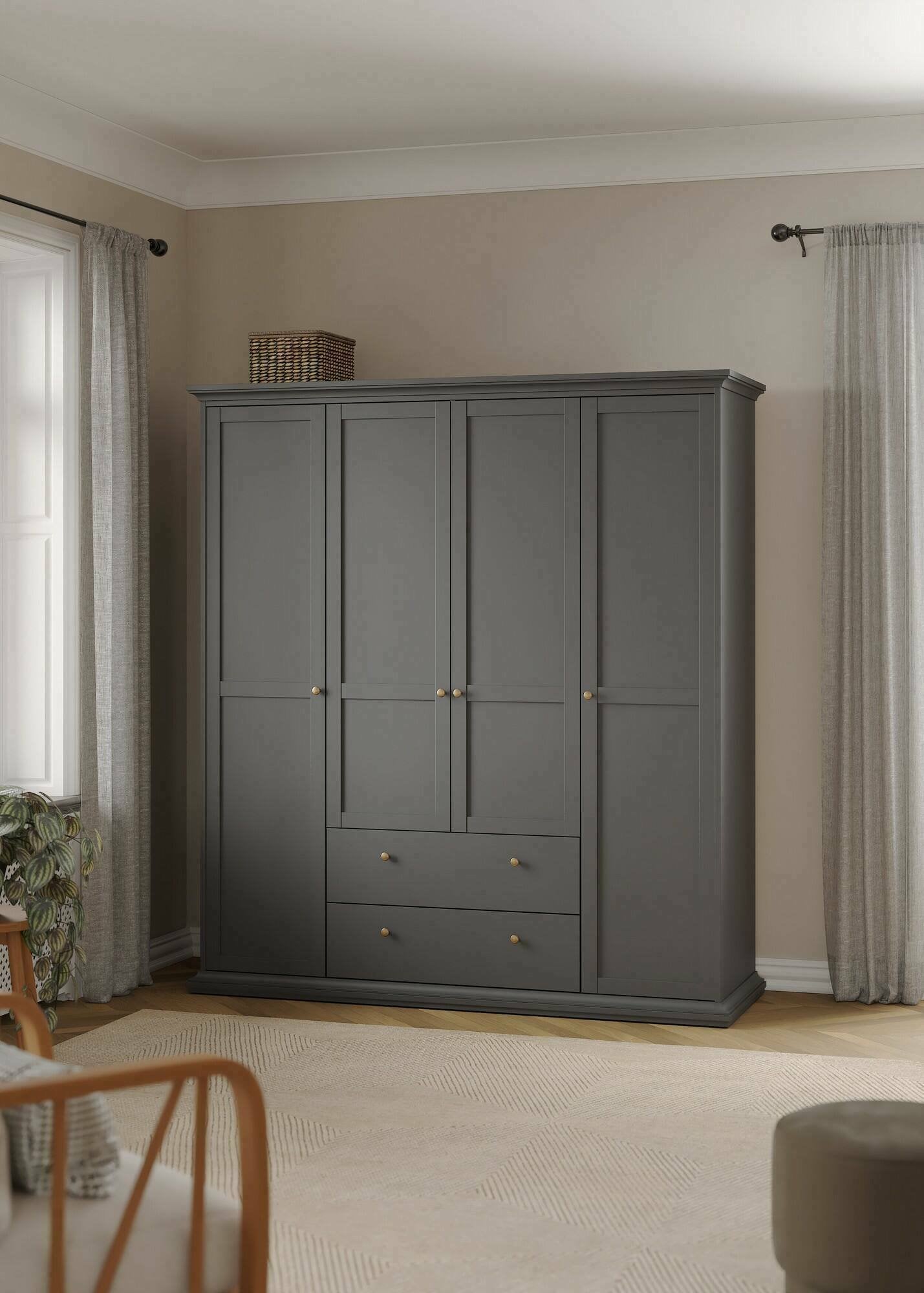 Guardaroba grande Amarena, Mobile camera da letto, Cabina armadio portabiti, Armadio appendiabiti, 181x61 h201 cm, Grigio