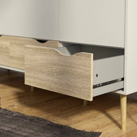 Guardaroba 3 ante Devota, Mobile camera da letto, Cabina armadio portabiti, Armadio appendiabiti, 147x58 h200 cm, Bianco e Quercia