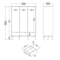 Guardaroba 3 ante Devota, Mobile camera da letto, Cabina armadio portabiti, Armadio appendiabiti, 147x58 h200 cm, Bianco e Quercia