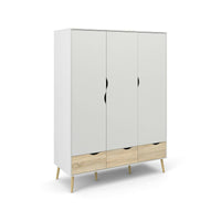 Guardaroba 3 ante Devota, Mobile camera da letto, Cabina armadio portabiti, Armadio appendiabiti, 147x58 h200 cm, Bianco e Quercia