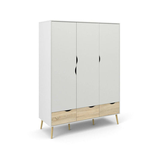 Guardaroba 3 ante Devota, Mobile camera da letto, Cabina armadio portabiti, Armadio appendiabiti, 147x58 h200 cm, Bianco e Quercia