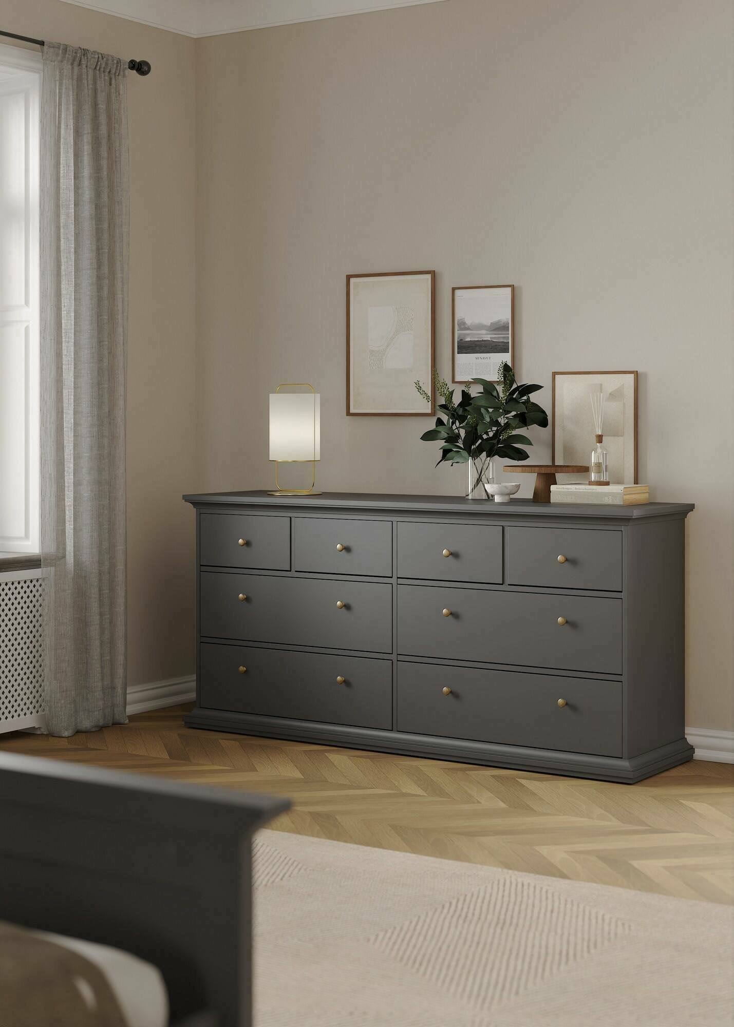 Cassettiera Asiagela, Settimino multiuso, Comò camera da letto, Mobile con cassetti, 183x49 h87 cm, Grigio