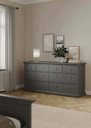 Cassettiera Asiagela, Settimino multiuso, Comò camera da letto, Mobile con cassetti, 183x49 h87 cm, Grigio