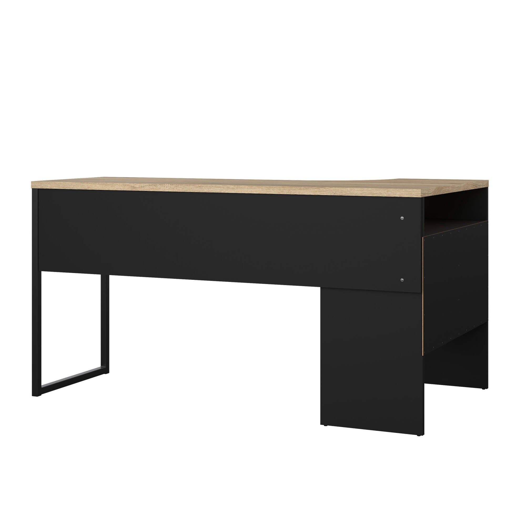 Scrivania Moire, Scrittoio multiuso, Tavolo per ufficio porta PC, Piano di lavoro, 145x81 h77 cm, Nero e Quercia
