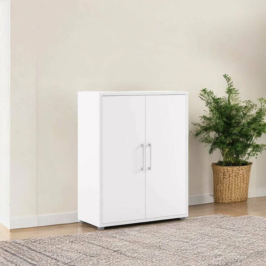 Credenza Warszawa, Buffet da soggiorno, Madia da salotto, Dispensa da cucina, 89x40 h113 cm, Bianco
