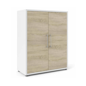 Credenza Warszawa, Buffet da soggiorno, Madia da salotto, Dispensa da cucina, 89x40 h113 cm, Bianco e Quercia