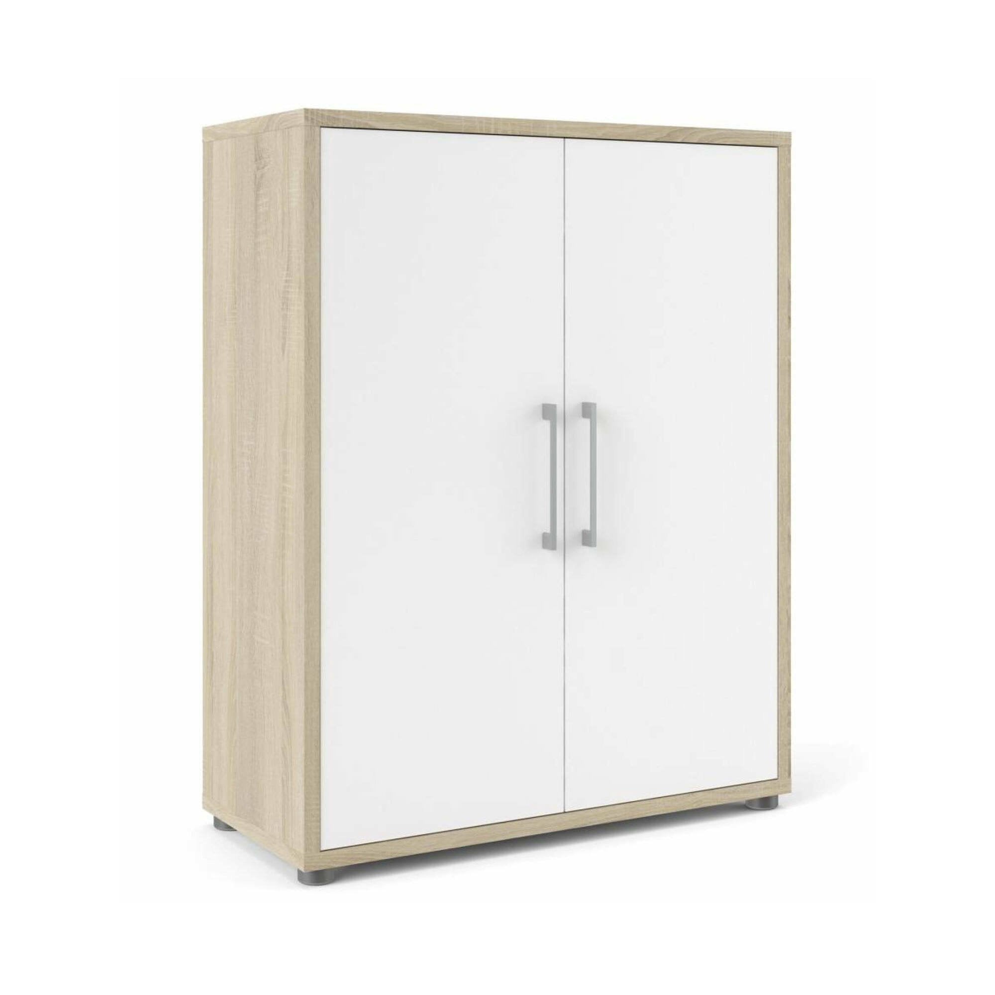 Credenza Warszawa, Buffet da soggiorno, Madia da salotto, Dispensa da cucina, 89x40 h113 cm, Quercia e Bianco