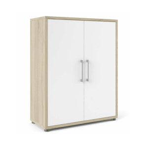 Credenza Warszawa, Buffet da soggiorno, Madia da salotto, Dispensa da cucina, 89x40 h113 cm, Quercia e Bianco