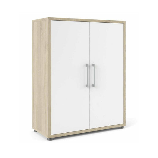 Credenza Warszawa, Buffet da soggiorno, Madia da salotto, Dispensa da cucina, 89x40 h113 cm, Quercia e Bianco