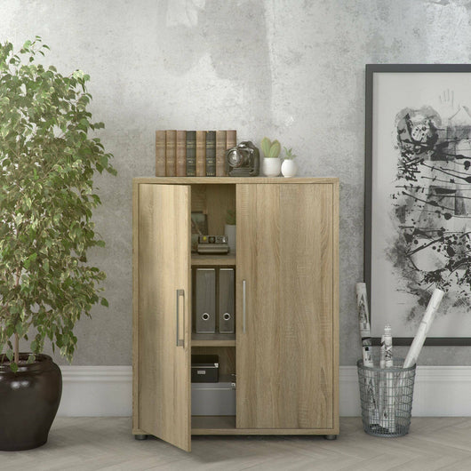 Credenza Warszawa, Buffet da soggiorno, Madia da salotto, Dispensa da cucina, 89x40 h113 cm, Quercia